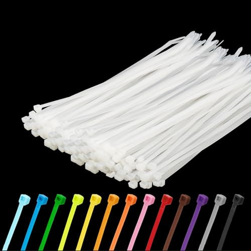 Armpow 500 Piezas 300mm x 4.8mm Bridas Plastico para Cables, Resistentes a los Rayos UV & Resistentes al Calor Bridas Cables de Nylon Autoblocantes Interior Exterior(Blanco)