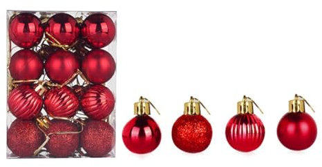 24 Stück Weihnachtskugeln Set 3cm Weihnachtskugel Christbaumkugeln, Weihnachtsbaum Kugel Dekoration Weihnachtskugeln für Weihnachtsbaum, Hochzeit, Partys, Wohnkultur, DIY Dekoration (A#rot)