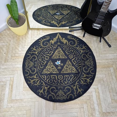 Lumirug Round Gaming Rug Plush Black Crest Symbol Carpet Fantasy Soft Circle Mat for Gamer Room Nerdy Decor Game Setup Console Area Geek Bedroom Streamer Lounge Boys Room Decoration 80 CM