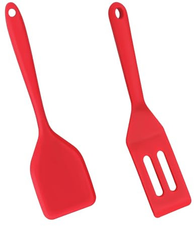 2 Pcs Small Spatula for Cooking Silicone Mini Slotted Spatula for Cooking Small Spatula Turner Red Serving Spatula Cookie Spatula Nonstick Heat Resistant Cookie Slotted Spatula (Red)