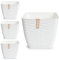 PracticDomus Lote de 4 Macetas Decorativas Cuadradas Wind con Platos Integrados (19 cm, Blanco)