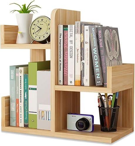 Dreamhousey Massivholz Holz Bücherregal Aufbewahrungsregal, Büro Desktop Speicher kleine Rack, Home Desk Datei Briefpapier Sortier Rack (Holzfarbe)