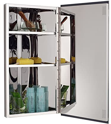 GArcan Wandmontierter dreieckiger Spiegelschrank, Edelstahl-Spiegelschrank, beleuchteter Badezimmer-Eckschrank, eintüriger Badezimmer-Spiegelschrank