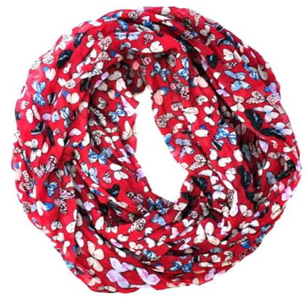 Loop Schal Seide Rundschal Halstuch Tuch Schlauchschal Damen Schmetterling (Weinrot)