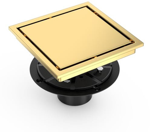 Iriber 6 Inch Tile Insert Shower Floor Drain with PVC Shower Base and Hair Strainer, SUS 304 Stainless Steel, Brushed Gold