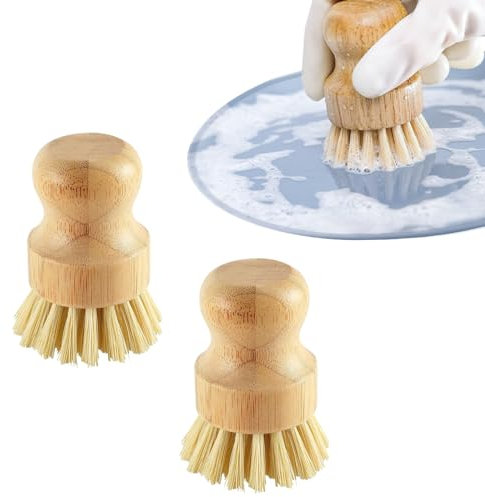 NICKLIN Vegetable Brush Wooden Dish Brush,2Pcs Natural Sisal Bristles Wooden Scrub with Handle for Potato,Dish,Pot,Cast Iron Pans,Kitchen Sink