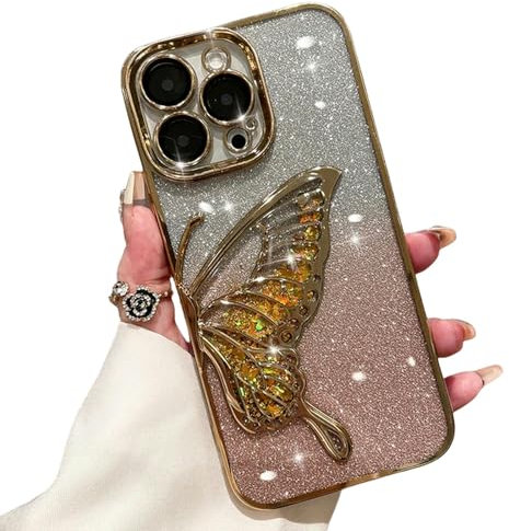 ZuoXun Caso di iPhone 15 Custodia Per Farfalla Glitter Di Lusso Per Iphone 11 12 13 14 15 Pro Max-Per Iphone 15 Promax-Oro