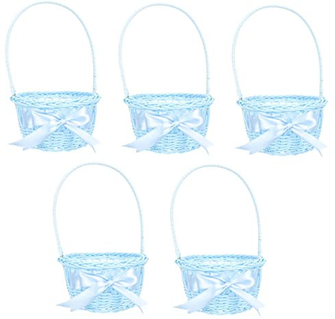 Cabilock 5 Stück Rattankorb Geflochtener Blumenkorb Mini Geflochtene Körbe Rustikaler Korb Blumenmädchenkörbe Hochzeit Kleiner Korb Hochzeitsblumenkörbe Gewebte Geschenkkörbe Rustikaler