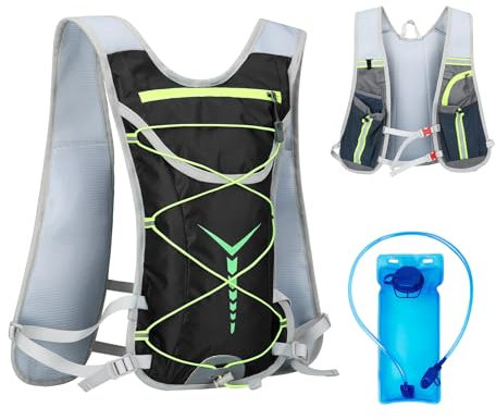 Running Hydration Vest with Water Bottles Bike Cycling Backpack Phone Holder for Men Women Functional Marathon Running Backpack with Water Bladder Running Bags (Black)