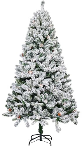 EDWINENE Künstlicher Weihnachtsbaum mit Schnee, 6ft Schneebedeckter Weihnachtsbaum mit Verstärkter Metallbasis & Einfacher Montage für Die Festliche Innen- und Bürodekoration