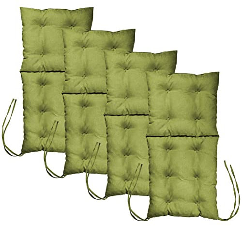 MG Design Stuhlkissen 4er Set 50 x 100 cm Sitzkissen grün - Gartenstühle Sitzauflagen aus Polsterstoff, mit weicher Füllung, mit Schnüren zum Binden - Niedriglehner Auflagen