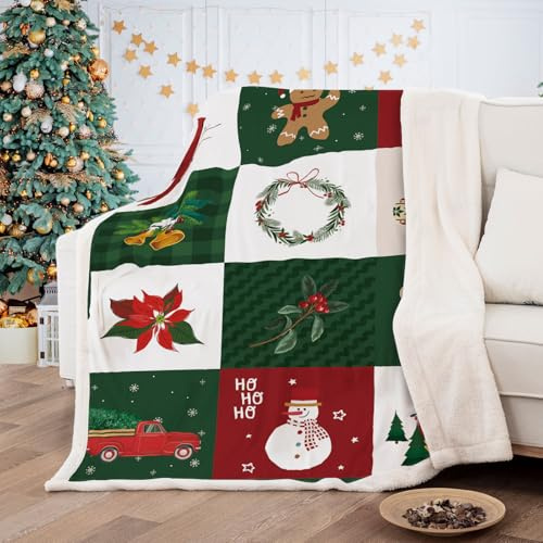 DJY Christmas Throw Blanket Christmas Tree Snowman Santa Claus Printed Fleece Blanket Soft Warm Microfiber Solid Blanket for Bed, Couch and Travel 150x200