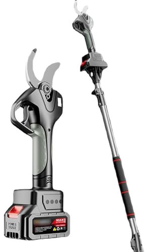 Tijeras De Podar Eléctricas 40 mm Tijeras de podar eléctricas profesionales Tijeras De Podar De Largo Alcance Con Poste Telescópico De 2.1 M 2 Baterías para Jardinería Árboles Frutales Viñedos