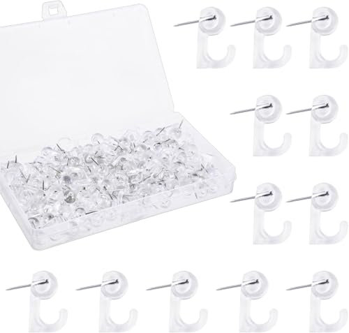 Push Pin Hooks, 50pcs Push Pins Picture Hanger Hooks,Thumbtacks with Hooks, Bulletin Board Hooks, Wall Hook Thumb Tacks Pin Hooks For Cork Board,Map,Photos,Calendar, Home Office School Supplies