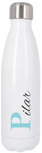 C&P Botella Térmica Personalizada Inicial y Nombre Botellas de Agua Acero Inoxidable Doble Capa 500 ml Bebidas Frias y Calientes (Inicial + nombre alarg.)