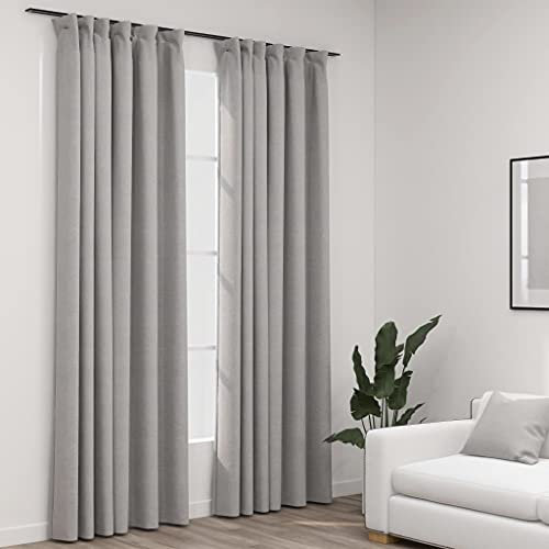 UJCHVHN Decor Tende oscuranti effetto lino con ganci 2 pz grigio 140x225 cm tendaggi finestra