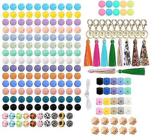 ZBIianxer Lot de 221 perles géométriques en silicone avec corde de 5 m pour la fabrication de bijoux et colliers