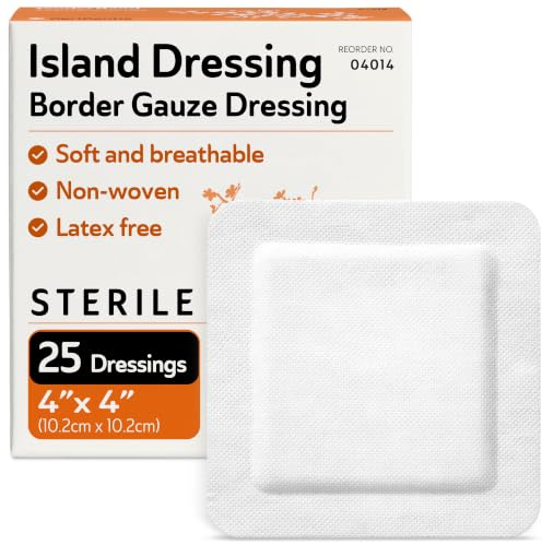 Bordered Gauze Island Dressing 10cm x 10cm -25 Sterile Wound Bandages for Wound Protection - Good for Hospitals, Medical Facilities, First Aid Kits, and More