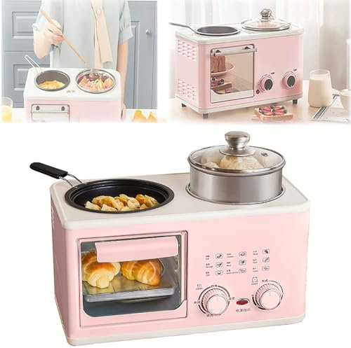 HmLotd Station de Petit-déjeuner, Machine à Petit-déjeuner 4 en 1 équipée d'une marmite électrique de 1 l, Trois Fonctions Peuvent être utilisées et Peuvent être chronométrées, Nettoyage Facile