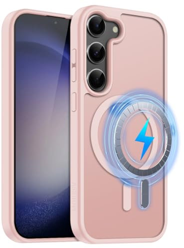 MOBESV Cover Magnetica per Samsung Galaxy S23 6,2 Pollici, Custodia Compatibile con MagSafe, Cover Traslucida Opaca Posteriore Sottile Antiurto, Rosa