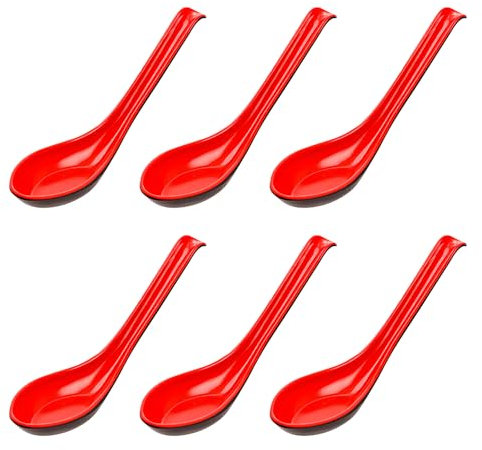 6 Pcs Rice Spoons, Ramen Soup Spoons, Ramen Noodle Soup Ladle, Chinese Won Ton Soup Spoon, Asian Plain Style Soup Spoons for Rice, Noodle, Wonton, Soup Dumpling