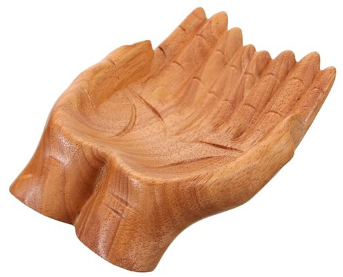 LIFKOME Schmuckorganizer Holz Buddha Hand Schmucktablett Vielseitige Aufbewahrung Elegante Dekoschale für Schmuck und Schlüssel dem Schreibtisch Braun