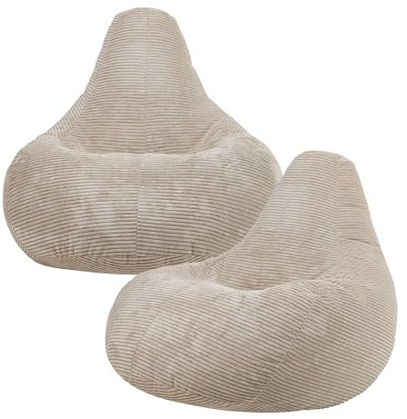 Icon Dalton Sitzsack Cord, Beige, 2er-Pack, Gaming Sitzsack Erwachsene mit Füllung, Bean Bag, Cord Sessel, Lounge Sessel, Lounge Stuhl, Schlafzimmer, Wohnzimmer, Wohnzimmer Möbel