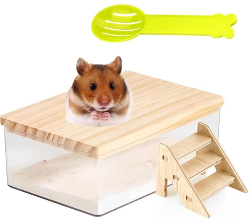 ZQuintuplian Hamster Sand Bath, Box Container Hamster Bath Sand Gerbil Sand Bath Hamster Dust Bath Hamster Bath Container With Ladder Chinchilla Dust Bath Hamster Accessories(Without sand) (style2)