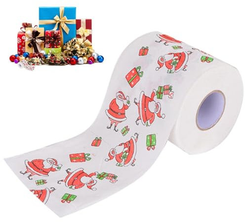 Papier toilette – Motif Père Noël et rennes | Papier toilette de Noël Motif Père Noël Rouleau de papier toilette d'hiver Serviette de bain douce Papier toilette décoratif We