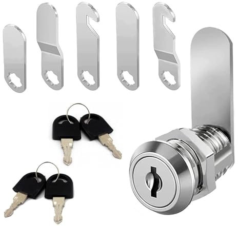 Mailbox Lock, Security Drawers Lock with 4 Keys, 5 Replacement Locking Plates, 20mm Dresser Lock, Cupboard Door Lock, Furniture Locker Lock, Post Box Locks, for Household, Office