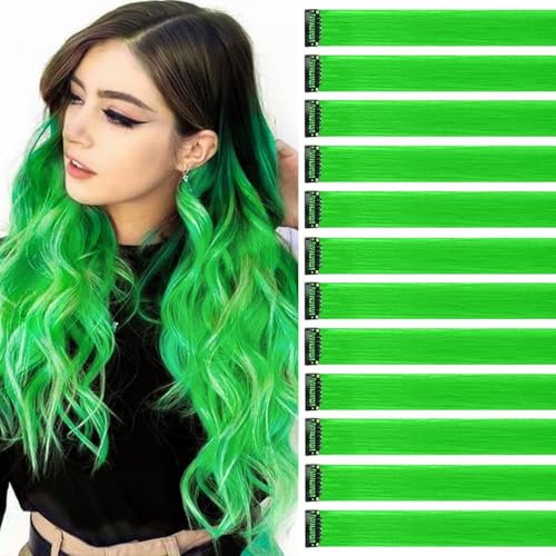 Extensiones de pelo verde neón, 12 unidades, 55 cm, para trenzas, mechones individuales, accesorios para niños