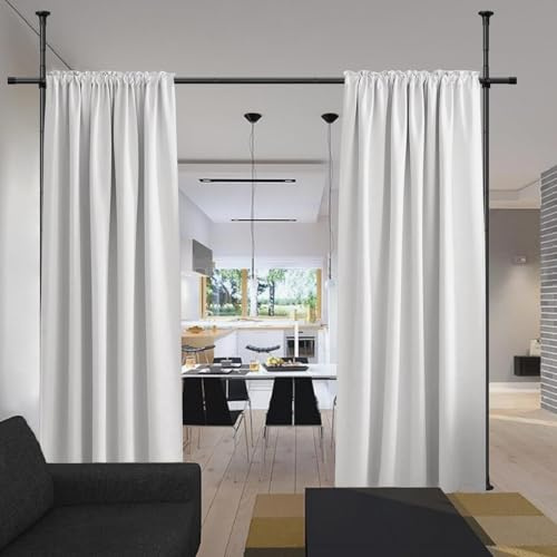Harrms Raumteiler Gardinenstange, Paraventgestell Trennwand Keine Bohrung, Verstellbar Flexibel von Boden bis Decke 178 x 317 cm, freistehende Stange Meall für Wohnzimmer, Schlafzimmer, Büro, Schwarz