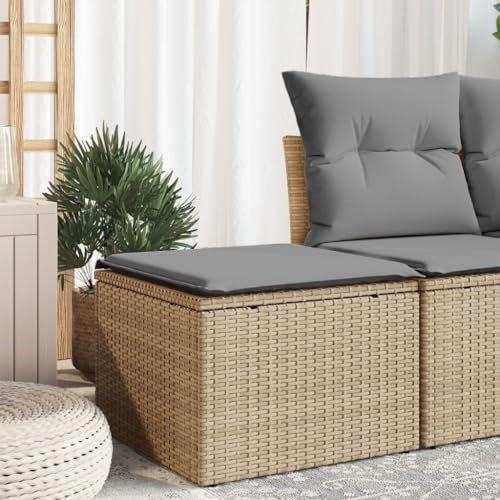 SDWEHO7 Gartenhocker, UV-beständig, Gartensessel, Ottomanen, Balkon Hocker, Lounge Sitzhocker mit Kissen für Garten, Terrasse und Innenhof, Beige 55x55x37 cm Poly Rattan