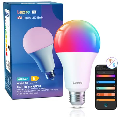 Lepro AI E27 Smart Bulb, 12W 1520lm WiFi Bulb, 100 Equivalent, Music Sync