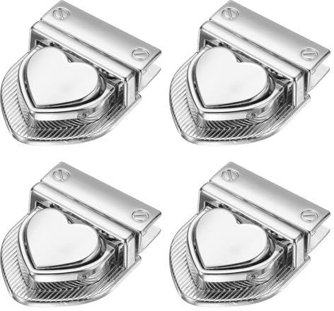 TIXIPEM 4PCS Heart Tuck Purse Thumb Lock Clasp Metal White Silver | Buckle, Fasteners, DIY Craft, Wallet Bag, Leather Handbags Making