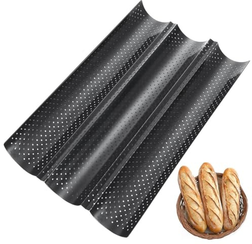 sengcengs Baguetteplåt för 3 baguetter, bröd bakform av kolstål, baguette-bakform med non-stick-beläggning, baguette-bakplåt, svart, perfekt för tillverkning av bakredskap