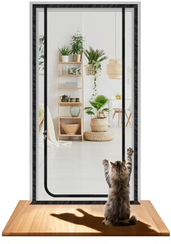 DBREAKS Puerta mosquitera para Gatos Rede Mosquiteira 83cm x 205cm Negro | Prueba de rasguños pantalla de mascotas con Cremallera Bilateral, para el salón, el dormitorio, la cocina, la balcón