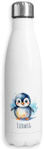 Thermosflasche personalisiert mit Namen | Süßer kleiner Pinguin | 750 ml | auslaufsichere Edelstahl Trinkflasche Wasserflasche für Kinder Mädchen Jungen