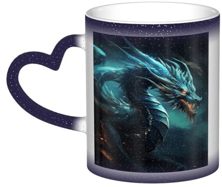 QMKFWT Dragon Coffee Mugs 11 Oz Heat Sensitive Starry Sky Color Changing Mugs, Ceramic Magic Cup with Handle Personalized Tea Cups Novelty Coffee Cup Gift for Women Men Blue
