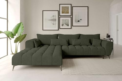 99rooms Ferrano Ecksofa Polsterecke Eckcouch Chenille Eden Olive, mit Ottomane Links, ohne Sitztiefenverstellung