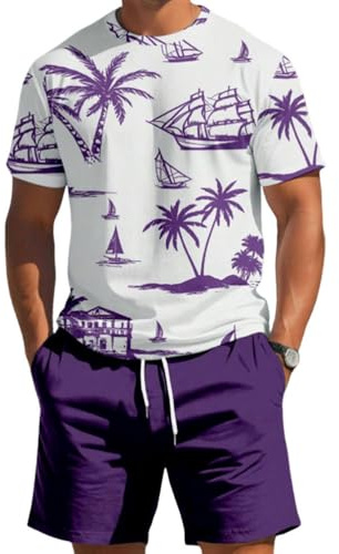 Oanviso Completi Tuta da Uomo 2 Pezzi Stampa Maglietta Hawaiana T-Shirt + Pantaloncini Tuta Oversized Manica Corta Casual Sportiva Allenamento Pigiama Estivo