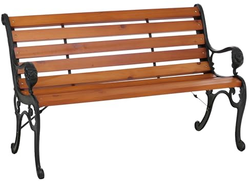 PROREGAL Gartenbank | HxBxT 80x132x35cm | Sitzbank Parkbank Holzbank 2-Sitzer | Gusseisen Holz Kiefer | Teak