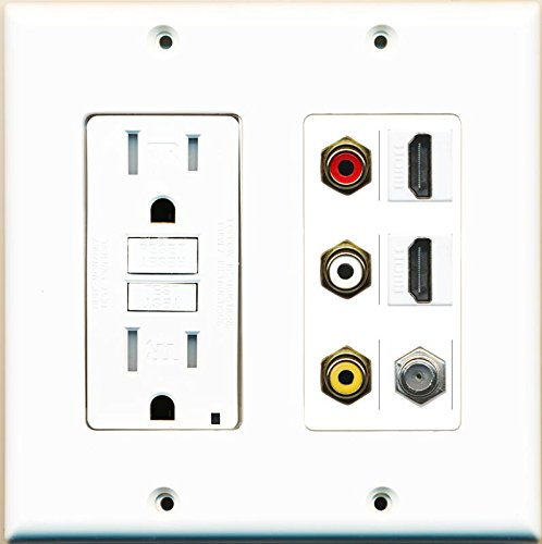 RiteAV GFCI 125 V 15 A Steckdose, 2 HDMI Koax RCA Composite Wall Plate Weiß