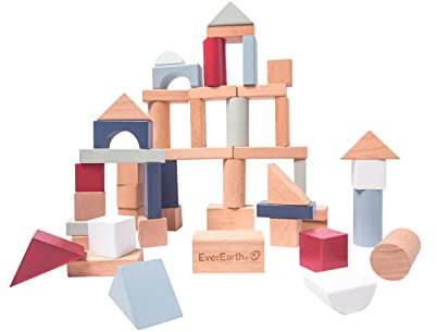 EverEarth 50-teilige Bausteine aus nachhaltigem Holz – Pastellfarbenes Bauklötze-Set zur Förderung von Kreativität und Motorik – Umweltfreundliches Lernspielzeug für Kinder – EE33893