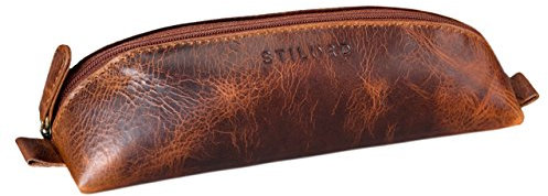 STILORD 'Willem' Stiftetasche Leder für Herren Damen Lederetui Vintage Etui Stifte rund Faulenzer Mäppchen Schlamper Brillenetui, Farbe:Kara - Cognac