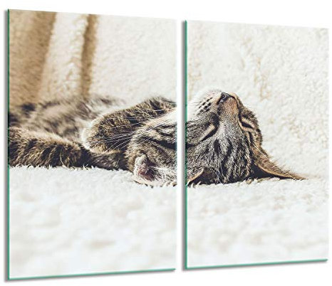 Herdabdeckplatten Ceranfeldabdeckung Spritzschutz Glas 2x30x52 Katze