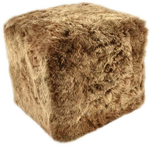 generisch Hocker Ottomane Sitzwürfel Hocker Pouf aus Lammfell Goldbraun mit Holz Gestell