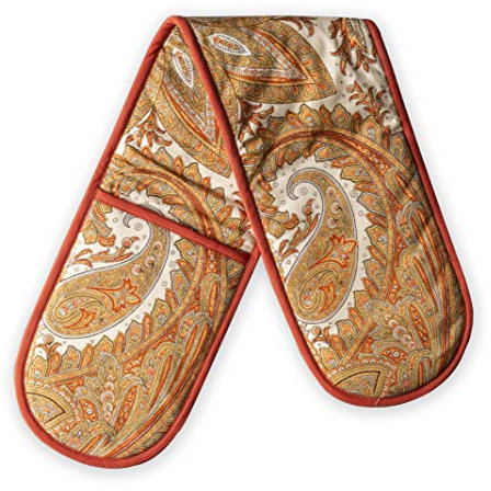 Maison d' Hermine Double Oven Mitt (18 cm x 89 cm) 100% Cotton Heat Resistant BBQ Cooking Gloves with Loop for Christmas Decorations Baking Cooking Barbeque Handling Hot Pan (Kashmir Paisley)