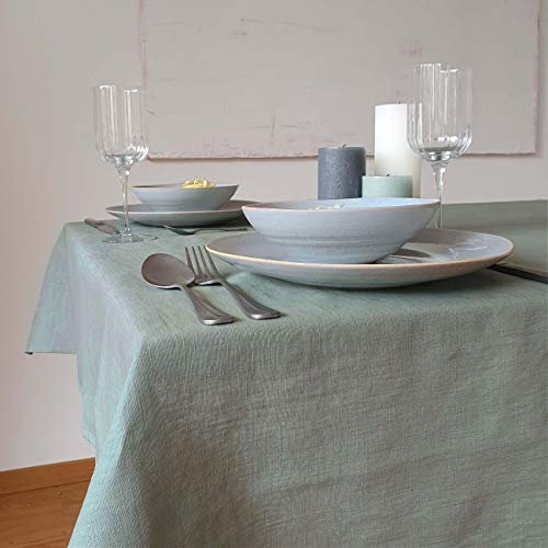 Farnberg Premium Tischdecke aus Leinen - Stofftischdecke für Küchentisch, Esstisch - Fleckschutz Tischtuch - Leinentischdecke - (135 x 300 cm) - (Uni-Salbei)