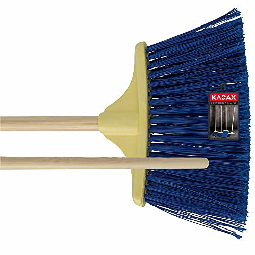 KADAX Escoba para barrer calles y aceras, escoba de jardín con mango de madera, cepillo de nailon industrial para aceras, color azul índigo